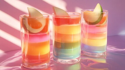 Fruity popsicles in clear pastel rainbow layers