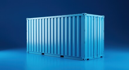 Isolated blue shipping container against gradient background