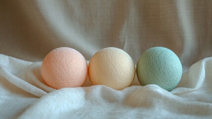 Pastel coconut balls rolling on a linen cloth