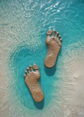 Muddy footprint in turquoise pool water, ripples and splash evident , mud, view, outdoor
