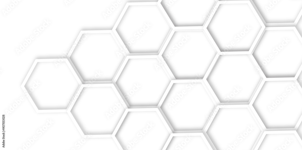 Poster abstract geometric technology 3d white light structure technology out line hexagon polygonal honeyco