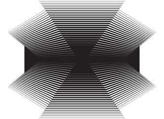 Vector striped pattern with halftone of thin black lines on white background, design element, perspective, three-dimensional shape, modern art, digital design, technology background.
