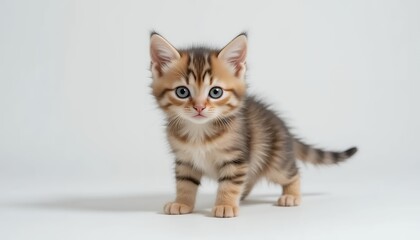 Adorable Munchkin Kitten Posing on White Background