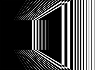 Abstract vector pattern. rectangular shapes in perspective. . Minimalistic modern design. Striped design element. Black and white background for digital graphics, covers, advertising