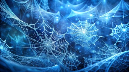 Fototapeta premium Intricate Blue Spiderwebs in a Mysterious Night Setting