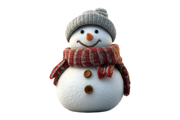 Festive Winter Snowman Figure Isolated on Transparent Background PNG.