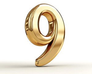 Shiny gold number nine, three-dimensional, isolated on white