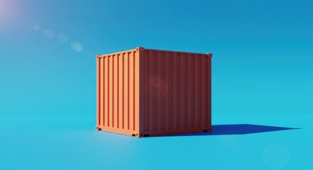 Orange shipping container isolated on blue background