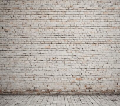 Fototapeta Weathered white brick wall, rough texture, grunge aesthetic  , old brick wall, worn