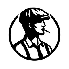 Silhouette of a man in a cap smoking a cigarette.