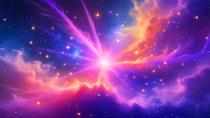 Fototapeta premium Abstract cosmic illustration featuring bright stars and glowing nebula in the dark night sky