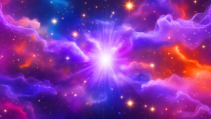 Fototapeta premium Abstract space glows with bright stars and blue nebulas in a dark, cosmic illustration