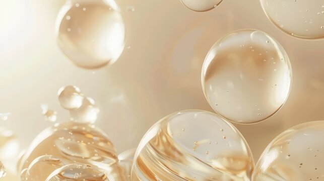3d render of moisturizing serum oil droplet on skin cells with collagen and exosomes