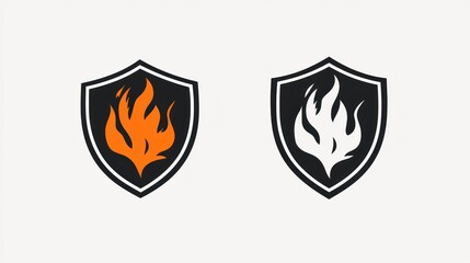 Fototapeta premium Fiery shield logo designs, graphic design, white background, website use