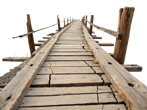 Old wooden bridge isolated on a white background.