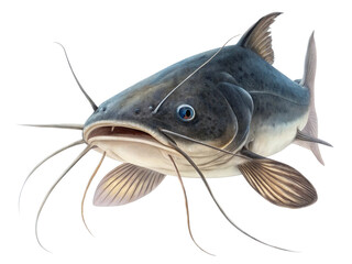 1 large black catfish isolated on a white background.