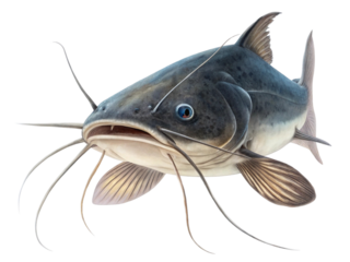 1 large black catfish isolated on a white background.