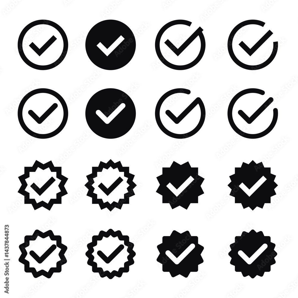Aufkleber checkmark icon set, approved symbol, checked checkbox mark, confirmation - vector symbol editable li