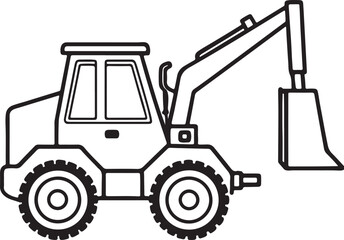 telehandler machine line art, black outline, vector and illustration, coloring book page line art drawing
