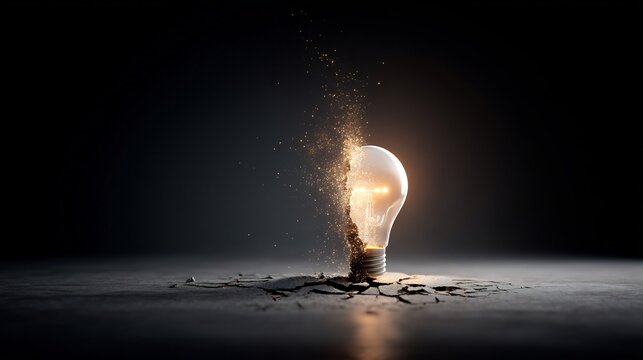 Concept of a bright idea emerging with light bulb exploding in creativity