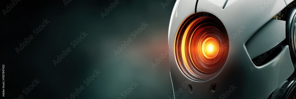 Poster Realistic Robot Head With Soft Lighting and Glowing AI Core Showcases Advanced Technology and Innovation in a Futuristic Design Setting