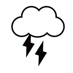 天気　曇りと雷アイコン　モノクロ