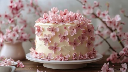 Cherry blossom cake adorned with soft pink petals