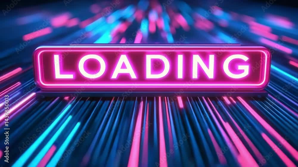 Poster neon pink loading sign on futuristic digital data stream background abstract technology concept