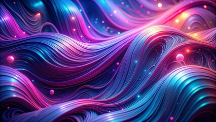 Fototapeta premium Abstract swirling vibrant threads with glowing orbs, a mesmerizing digital textile design