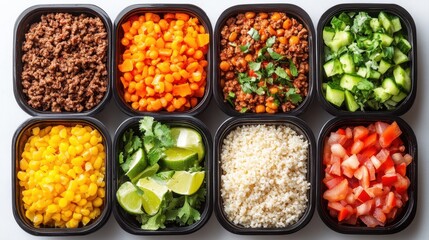 Fresh and Colorful Meal Prep Ingredients in Containers for Healthy Cooking and Nutrition Planning