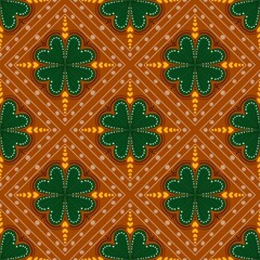Seamless fabric pattern, green and yellow floral pattern