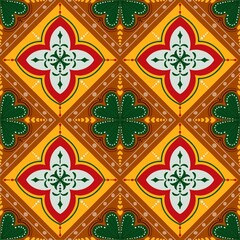 Seamless fabric pattern, green and yellow floral pattern