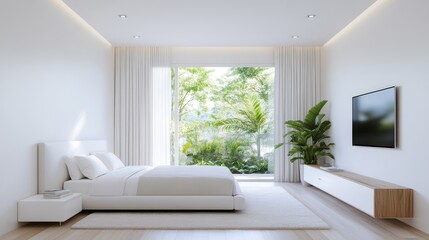 Modern minimalist bedroom with a view