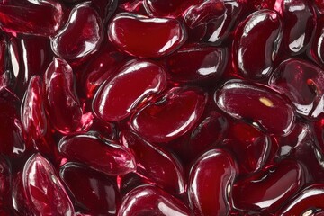 Dark red kidney beans, glossy surface, pile of beans, scattered, natural food photography,