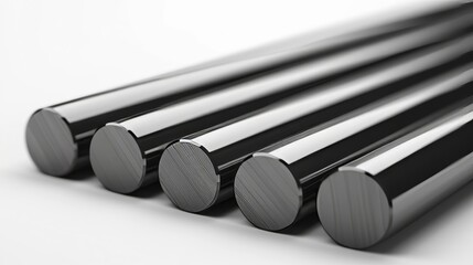 3d render of stainless steel round bars isolated on a white background for industrial use