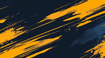Abstract, dynamic brushstrokes in yellow on dark background