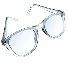 A pair of glasses with clear outlines, frame and lenses isolated on a white background
