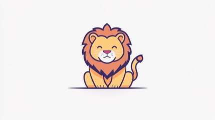 Obraz premium Cute cartoon lion sitting, white background, children's book illustration