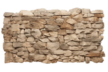 A stone wall made of light brown rocks stacked unevenly in a random pattern transparent background png