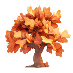 Oak tree with exaggerated features and crisp edges, components like leaves and bark isolated on white background
