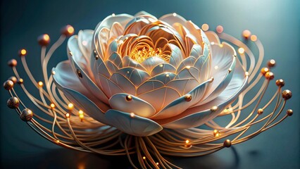 Illuminated Porcelain Blossom with Golden Accents, a Symbol of Elegance and Refined Beauty