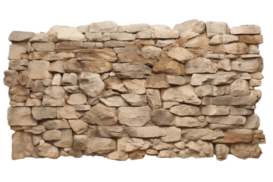 A stone wall made of light brown rocks stacked unevenly in a random pattern transparent background png
