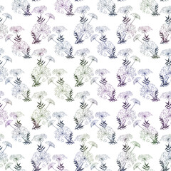 Seamless pattern. Bouquet of flowers. Floral composition on a watercolor background. Abstract wallpaper with floral motifs. Use for printed products, signs, posters, postcards, packaging.