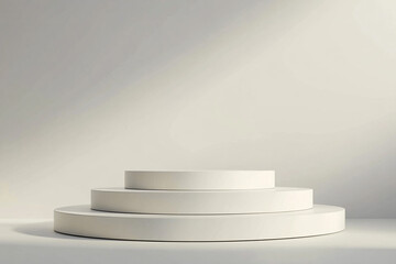 Obraz premium 3d product display for products and design, empty minimalistic showcase, white geometric podium platform - empty space for product placement and design background.