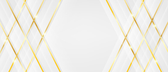 Luxury white and gold abstract background with soft light and shadow. Elegant overlap geometric design. vector illustration.