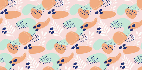 Abstract Summer Seamless Pattern with tropical leaves. Illustration. vector.