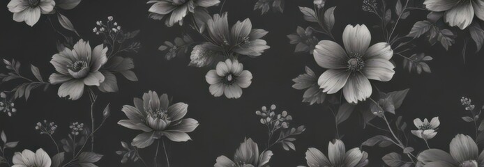 Subtle charcoal floral wallpaper, elegant small-scale blooms ,  sophisticated,  flower pattern