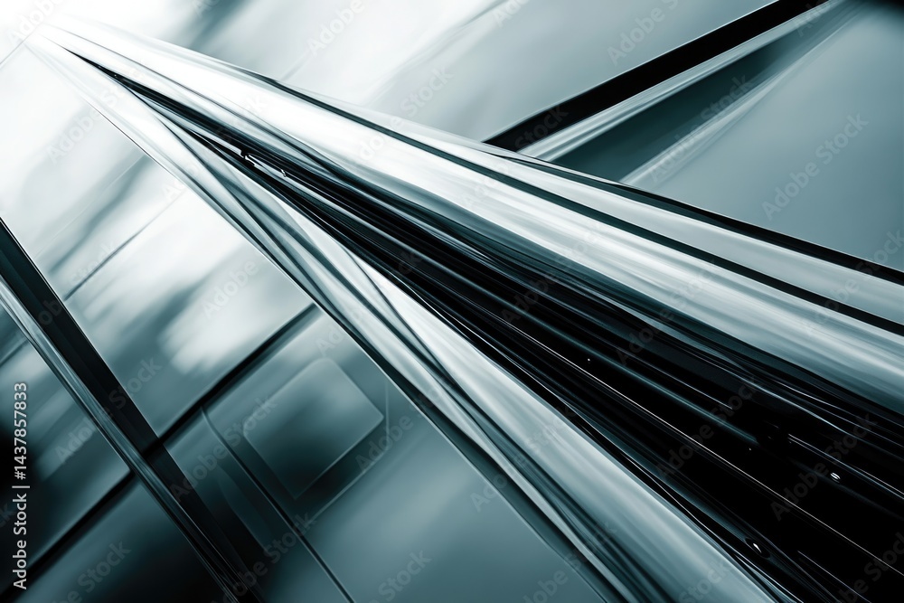 Poster abstract image of intersecting metallic surfaces, showcasing sleek, reflective lines and geometric s