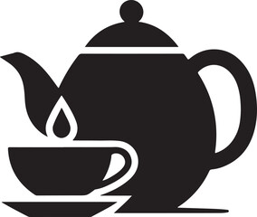 Tea Pot and Cup Silhouette Vector Illustration