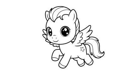 Fototapeta premium Adorable Animated Pony: A charming animated pony with cute, expressive eyes and delicate wings. With playful and enchanting atmosphere.